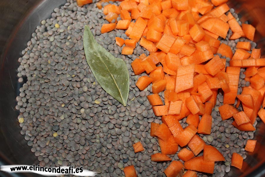 Lentejas compuestas, cocer las lentejas con las zanahorias