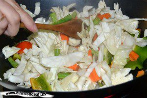Verduras con salsa agridulce salteadas al wok, saltear las verduras