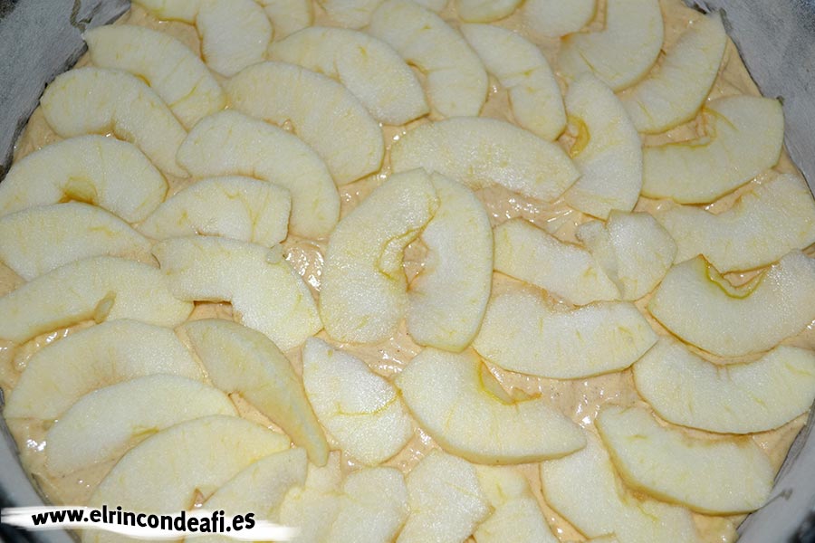 Tarta de manzana con canela, cubrir con rodajas de manzana
