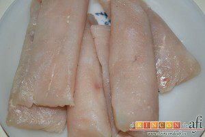 Pastel de pescado, lomos de merluza ultracongelados sin piel ni espinas