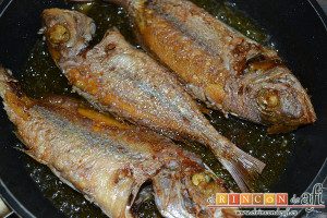 Pescado frito con mojo hervido, freír bien por ambos lados