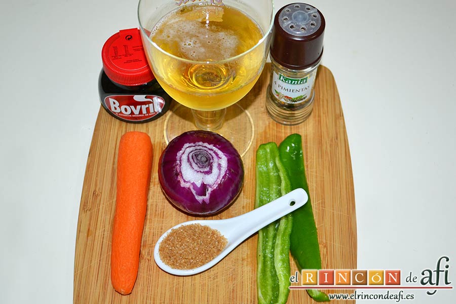 Codillo con salsa de cerveza y batata frita en láminas, preparar los ingredientes de la salsa