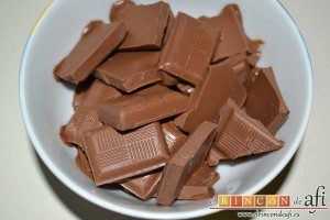 Panacota de chocolate, trocear el chocolate y lo derretimos en el microondas