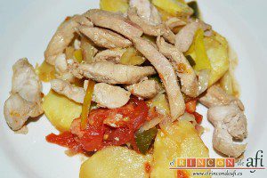 Pollo con verduras y salsa teriyaki, sugerencia de presentación