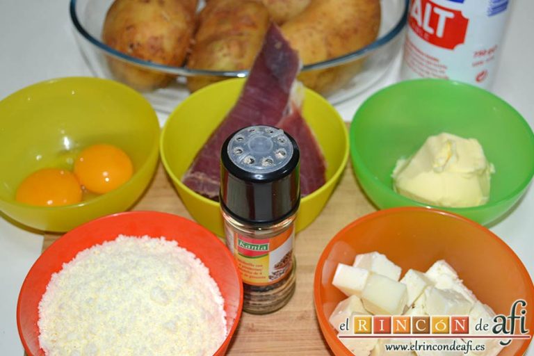 Papas rellenas de jamón y queso, preparar los ingredientes