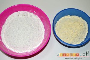 Tortillitas de gambones, preparar las harinas