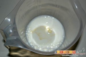 Tortitas de manzana y canela, en una jarra ponemos el huevo, la leche y la vainilla