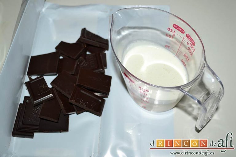 Pastel de ángel, preparar 100 gramos de chocolate negro y 100 de nata