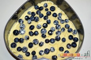 Tarta americana de arándanos, ponerlos sobre la mezcla vertida en el molde