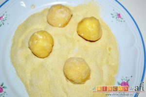 Bolitas de papas y queso parmesano, pasarlas por pan rallado