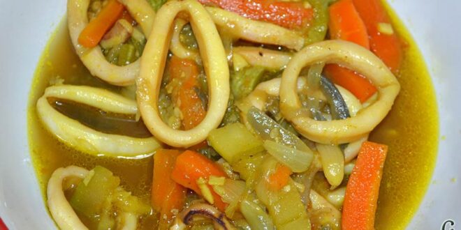 Guiso de calamares con verduras