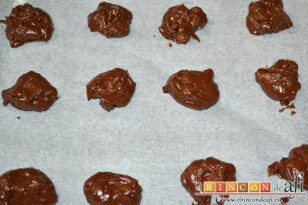 Cookies de chocolate indignantes de Martha Stewart, poner porciones de masa sobre bandeja de horno forrada