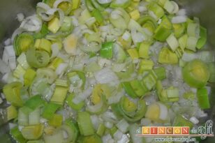 Crema de verduras con picatostes, añadir el puerro bien lavado y cortado en rodajas