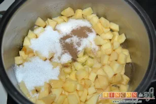 Apple Strudel con pasta filo, agregar manzanas troceadas, el azúcar y la cucharadita de canela en polvo