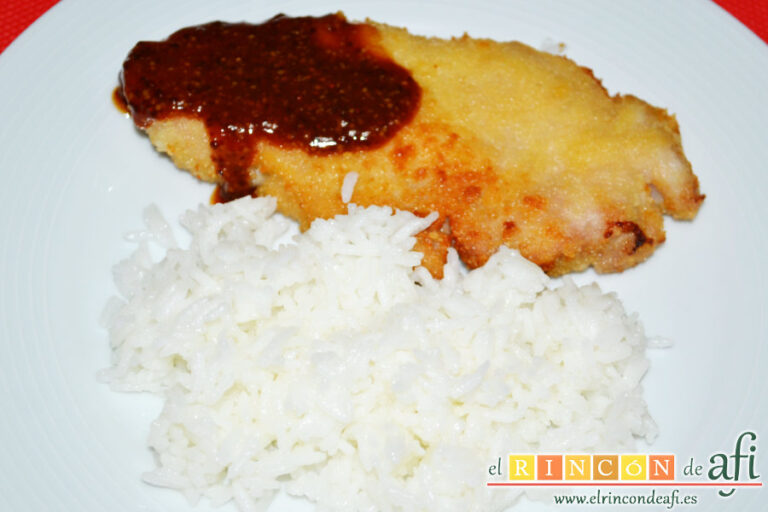 Lomo de cerdo con salsa estilo Tonkatsu, sugerencia de presentación