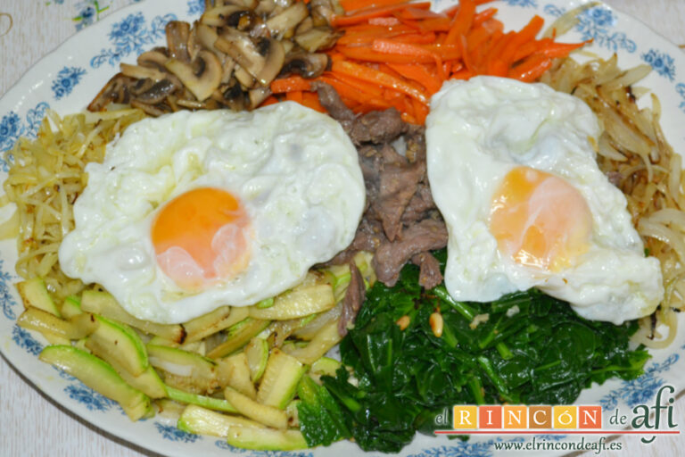 Bibimbap coreano, receta paso a paso