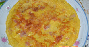 Tortilla de papas chips, jamón york y queso gouda fundido