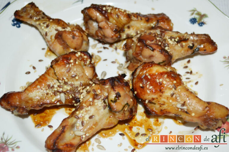 Alitas de pollo laqueadas con salsa Worcestershire, sugerencia de presentación