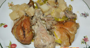 Pollo con salsa cremosa de puerro y champiñones